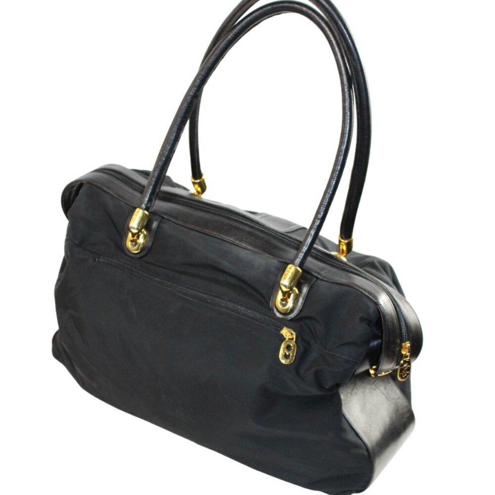Marino Orlandi Expandable Black Nylon Leather Accent Oversized Satchel - Picture 4 of 12